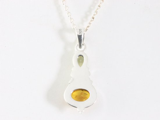 Fijne bewerkte zilveren hanger met amber en citrien aan ketting afbeelding 3