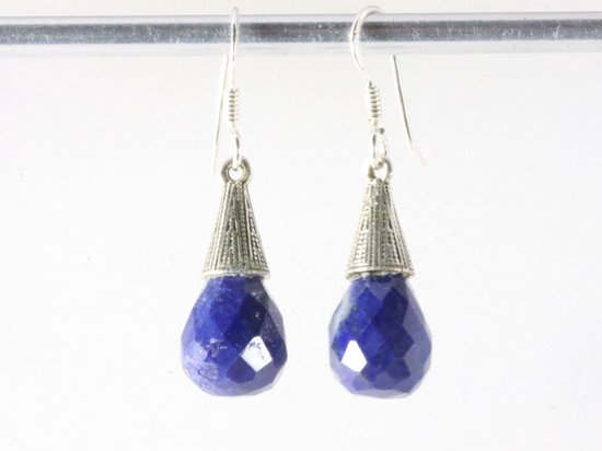 Bewerkte zilveren oorbellen met lapis lazuli afbeelding 3