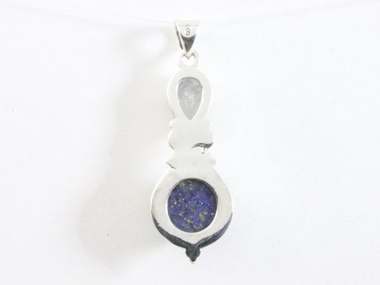 Bewerkte zilveren hanger met lapis lazuli en regenboog maansteen afbeelding 3