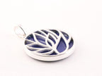 Ronde zilveren lotus hanger op lapis lazuli afbeelding 2