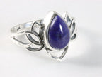 Opengewerkte zilveren lotus bloem ring met lapis lazuli afbeelding 1