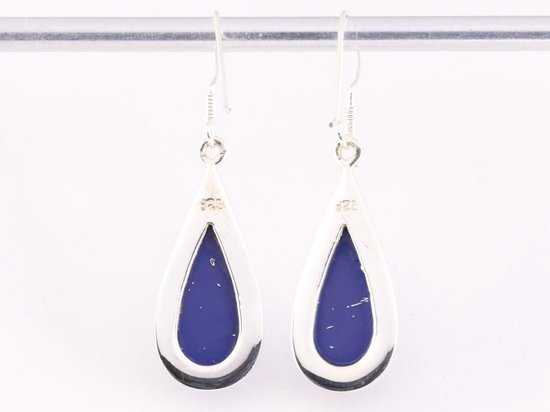 Grote druppelvormige zilveren oorbellen met lapis lazuli afbeelding 3