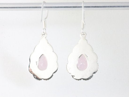 Bewerkte zilveren oorbellen met rozenkwarts afbeelding 3