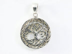 Ronde bewerkte zilveren hanger met levensboom op parelmoer afbeelding 4