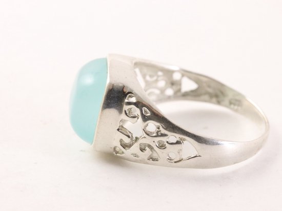 Fijne opengewerkte zilveren ring met aqua chalcedoon afbeelding 2