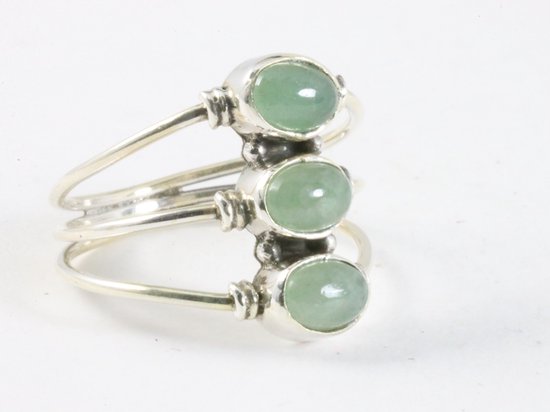 Opengewerkte zilveren ring met 3 groene aventurijn stenen afbeelding 1