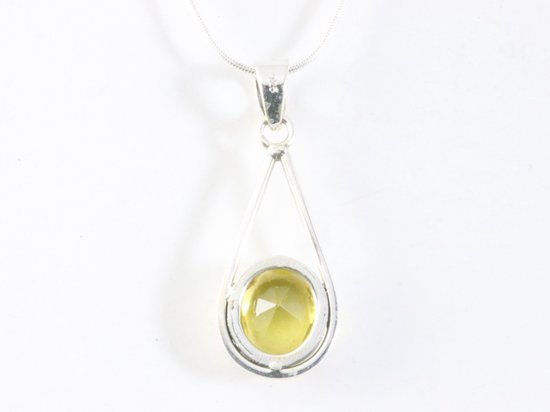 Zilveren hanger met citrien aan ketting afbeelding 3