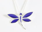 Grote zilveren libelle hanger met lapis lazuli aan ketting afbeelding 4