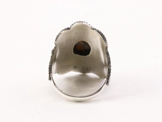 Bewerkte zilveren ring met rode koperturkoois afbeelding 3