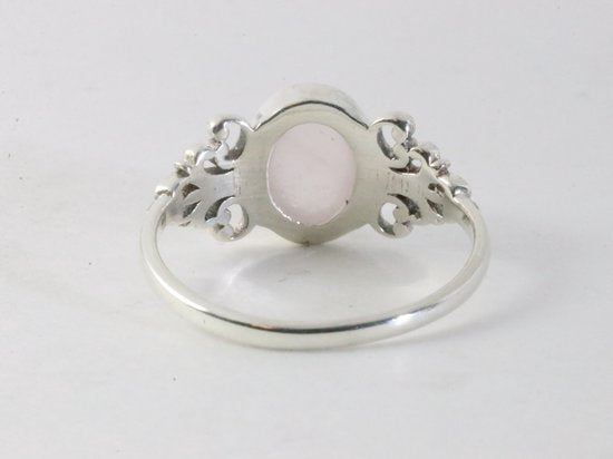 Fijne bewerkte zilveren ring met rozenkwarts afbeelding 3