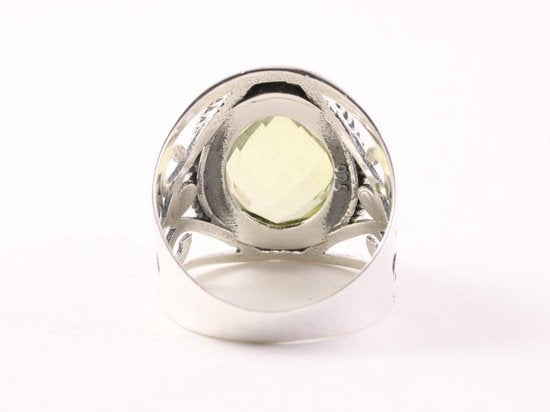 Opengewerkte zilveren ring met lemonkwarts afbeelding 3