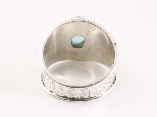 Bewerkte zilveren ring met blauwe chalcedoon afbeelding 3
