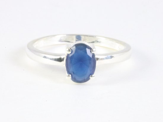 Fijne hoogglans zilveren ring met blauwe saffier afbeelding 4