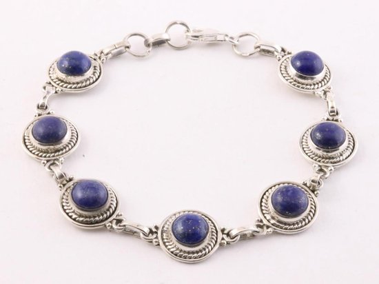 Bewerkte zilveren schakelarmband met lapis lazuli afbeelding 1