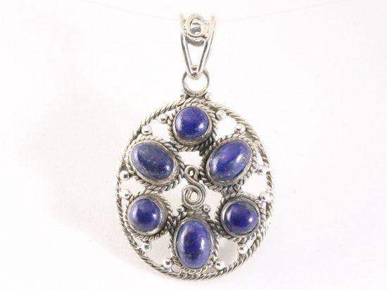 Grote opengewerkte zilveren hanger met lapis lazuli afbeelding 1