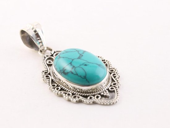 Bewerkte zilveren hanger met turkoois afbeelding 2