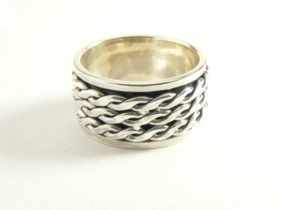 Brede zilveren geluksring met 3 kabelpatronen afbeelding 1