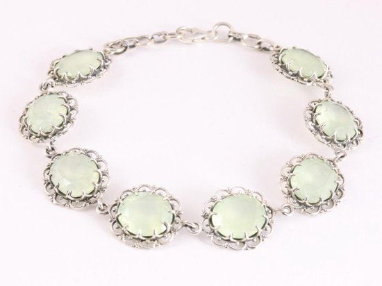 Bewerkte zilveren schakelarmband met prehniet afbeelding 1