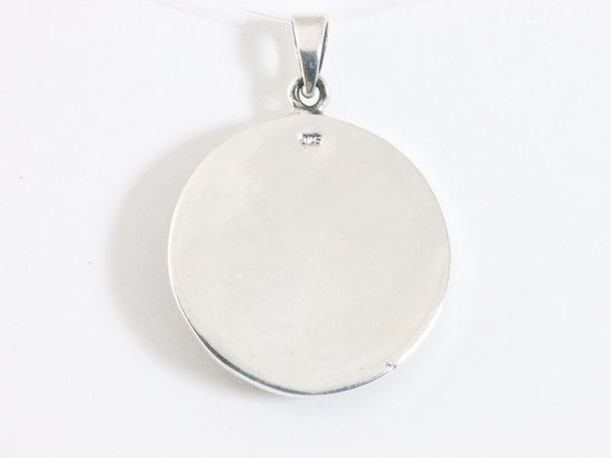 Grote ronde zilveren hanger met ohm teken afbeelding 3