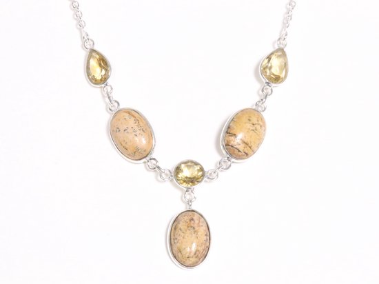 Zilveren ketting met landschaps jaspis en citrien afbeelding 1