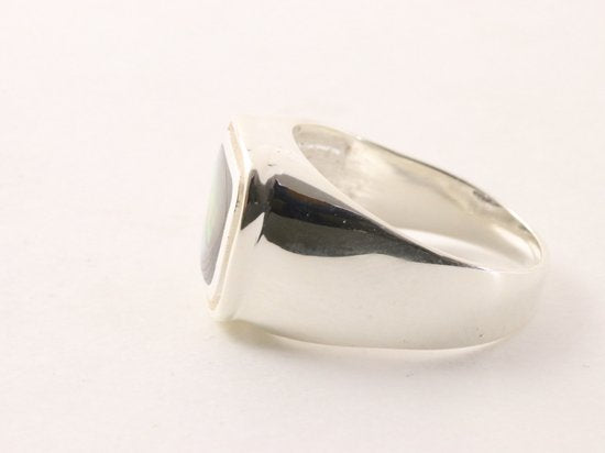 Zilveren zegelring met abalone schelp afbeelding 2