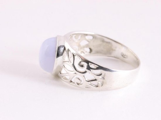 Opengewerkte zilveren ring met blauwe lace agaat afbeelding 2