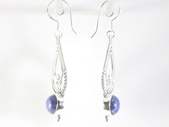 Lange opengewerkte zilveren oorbellen met lapis lazuli afbeelding 2