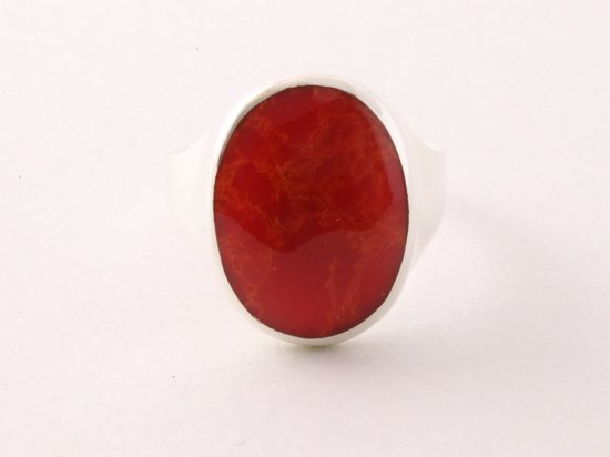 Ovale zilveren ring met rode koraal steen afbeelding 4