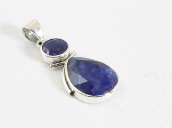 Zilveren hanger met blauwe saffier afbeelding 2