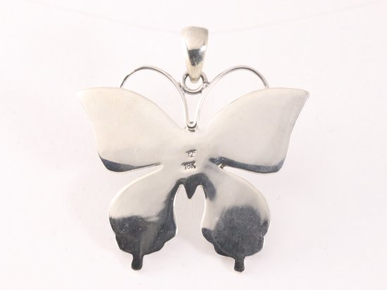Grote zilveren vlinder hanger met 18k gouden decoraties afbeelding 3