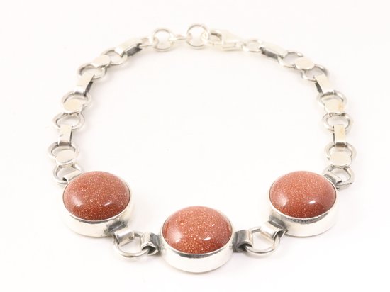 Zware zilveren armband met grote goudstenen afbeelding 1