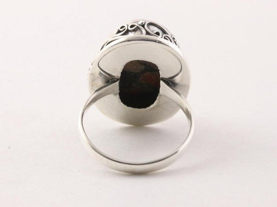 Zware bewerkte zilveren ring met rode turkoois afbeelding 3