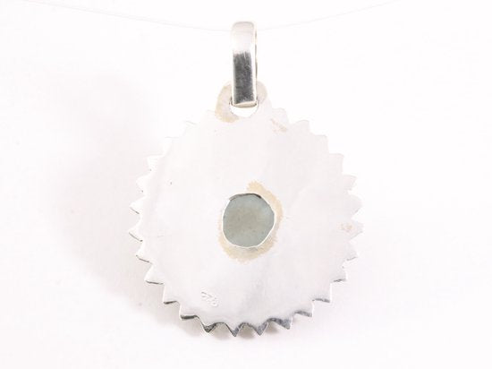 Ronde bewerkte zilveren hanger met aquamarijn afbeelding 3