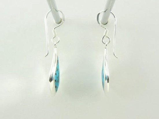 Druppelvormige zilveren oorbellen met blauwe turkoois afbeelding 2