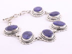 Zware bewerkte zilveren armband met grote blauwe saffier stenen afbeelding 2