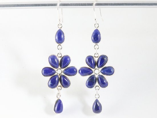 Lange zilveren oorbellen met lapis lazuli afbeelding 4