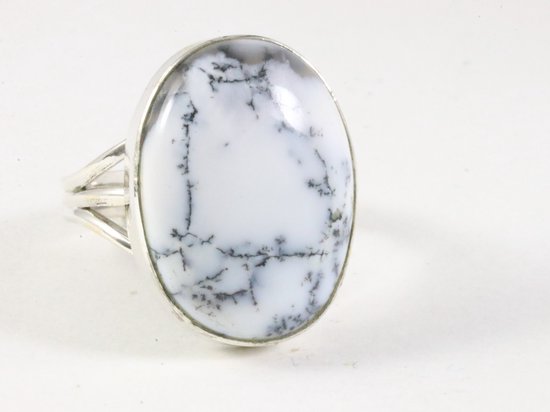 Grote ovale zilveren ring met dendriet opaal afbeelding 1