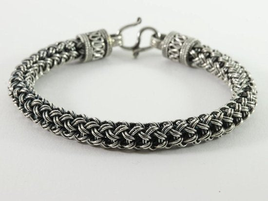 Zware ronde gevlochten zilveren armband afbeelding 1