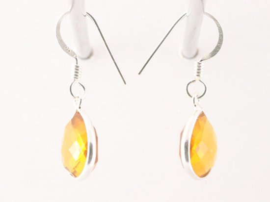 Fijne druppelvormige zilveren oorbellen met citrien afbeelding 2