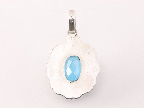 Bewerkte zilveren hanger met blauwe topaas afbeelding 3
