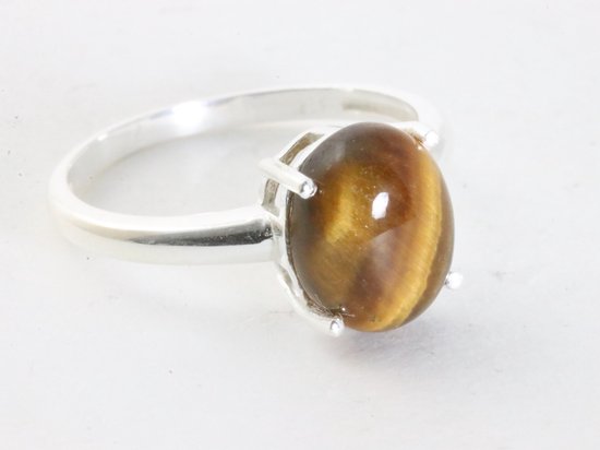 Fijne hoogglans zilveren ring met tijgeroog afbeelding 1