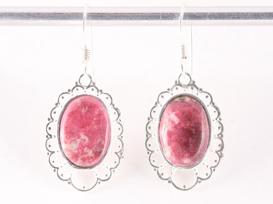 Opengewerkte zilveren oorbellen met roze thuliet afbeelding 4