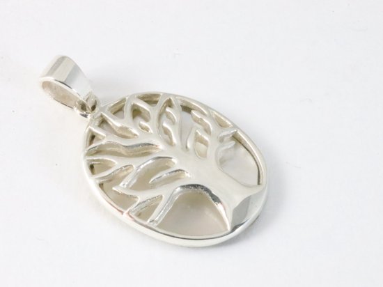 Zilveren hanger met levensboom op parelmoer afbeelding 2