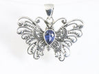 Zilveren vlinder hanger met blauwe saffier afbeelding 4