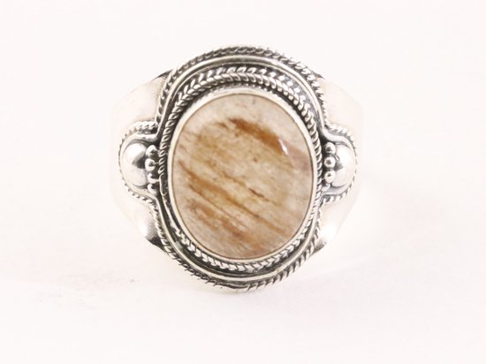 Bewerkte zilveren ring met gouden rutielkwarts afbeelding 4