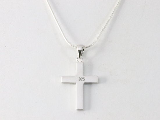 Fijne zilveren kruishanger met Australische opaal aan ketting afbeelding 3