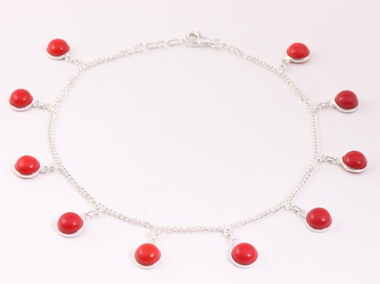 Fijne zilveren enkelband met rode agaat afbeelding 1
