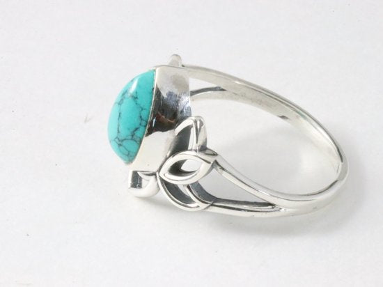 Opengewerkte zilveren lotus bloem ring met turkoois afbeelding 2