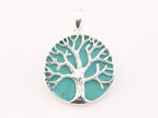 Ronde zilveren hanger met levensboom op groene turkoois afbeelding 4