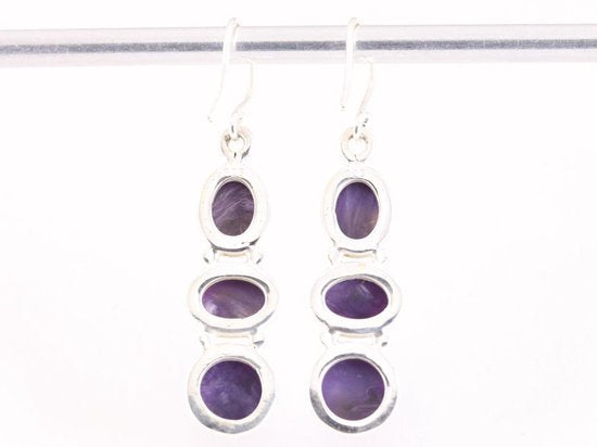 Zilveren oorbellen met charoiet afbeelding 3